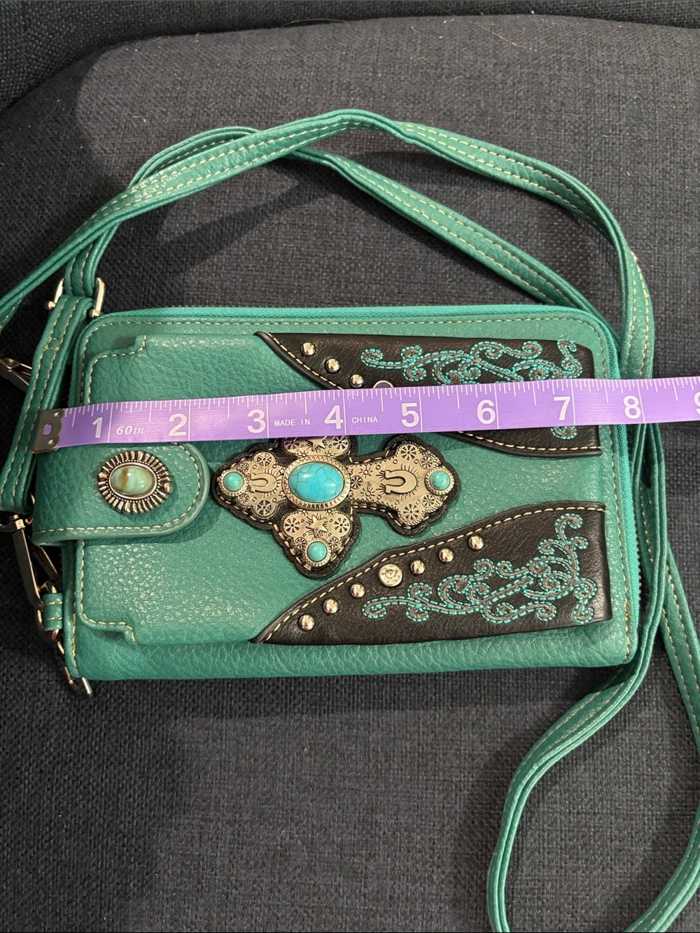American Bling Turquoise Cross Accent Crossbody Wallet - Picture 4 of 9